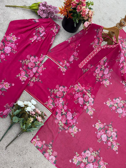 Premium Faux Georgette Top, Farshi Pant & Dupatta