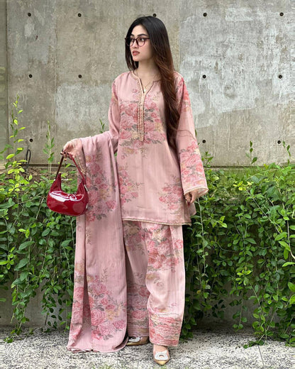 Premium Faux Georgette Top, Farshi Pant & Dupatta