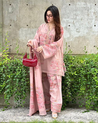 Premium Faux Georgette Top, Farshi Pant & Dupatta