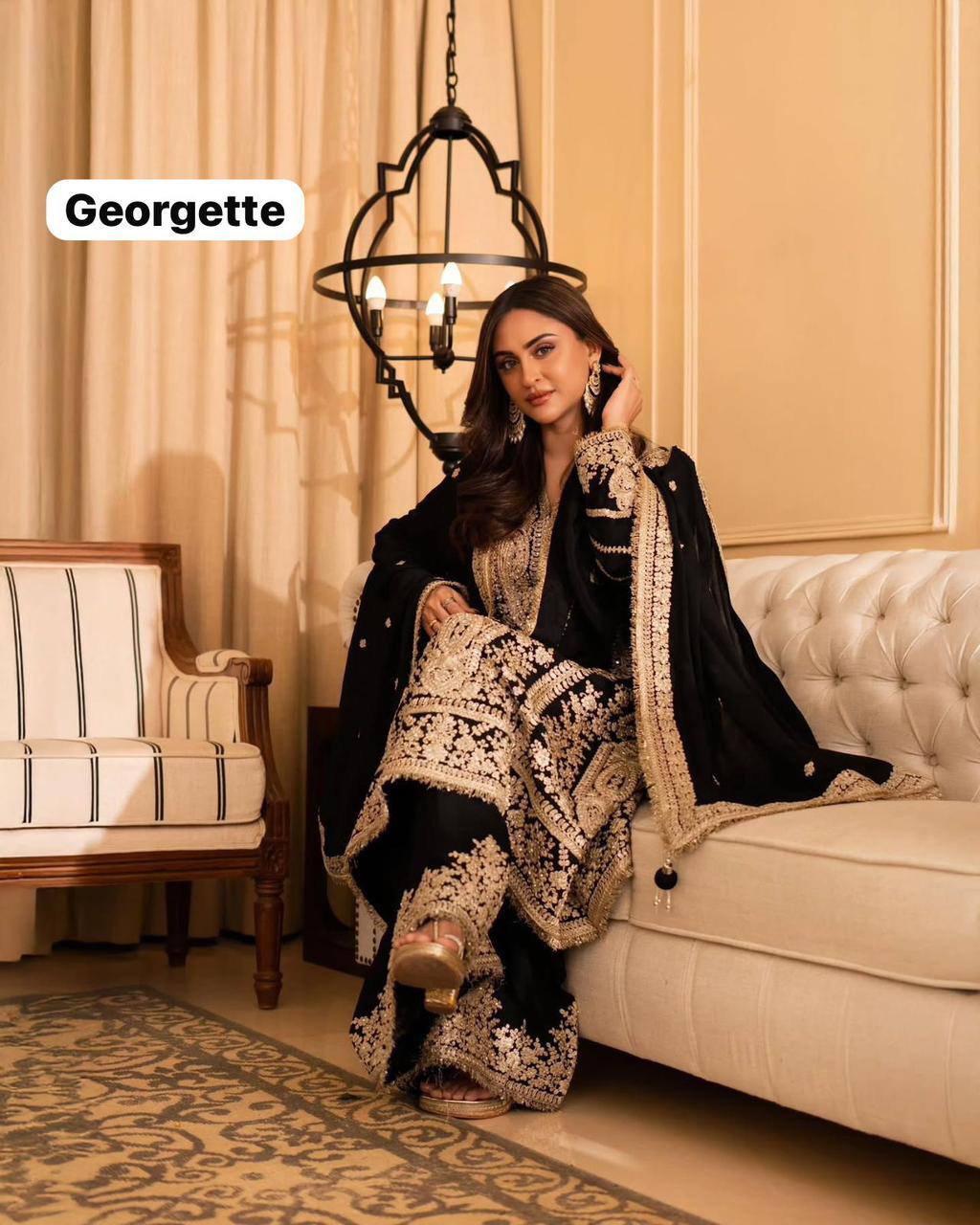Premium Georgette Kurti, Plazzo & Dupatta – Sequins & Thread Embroidery Work
