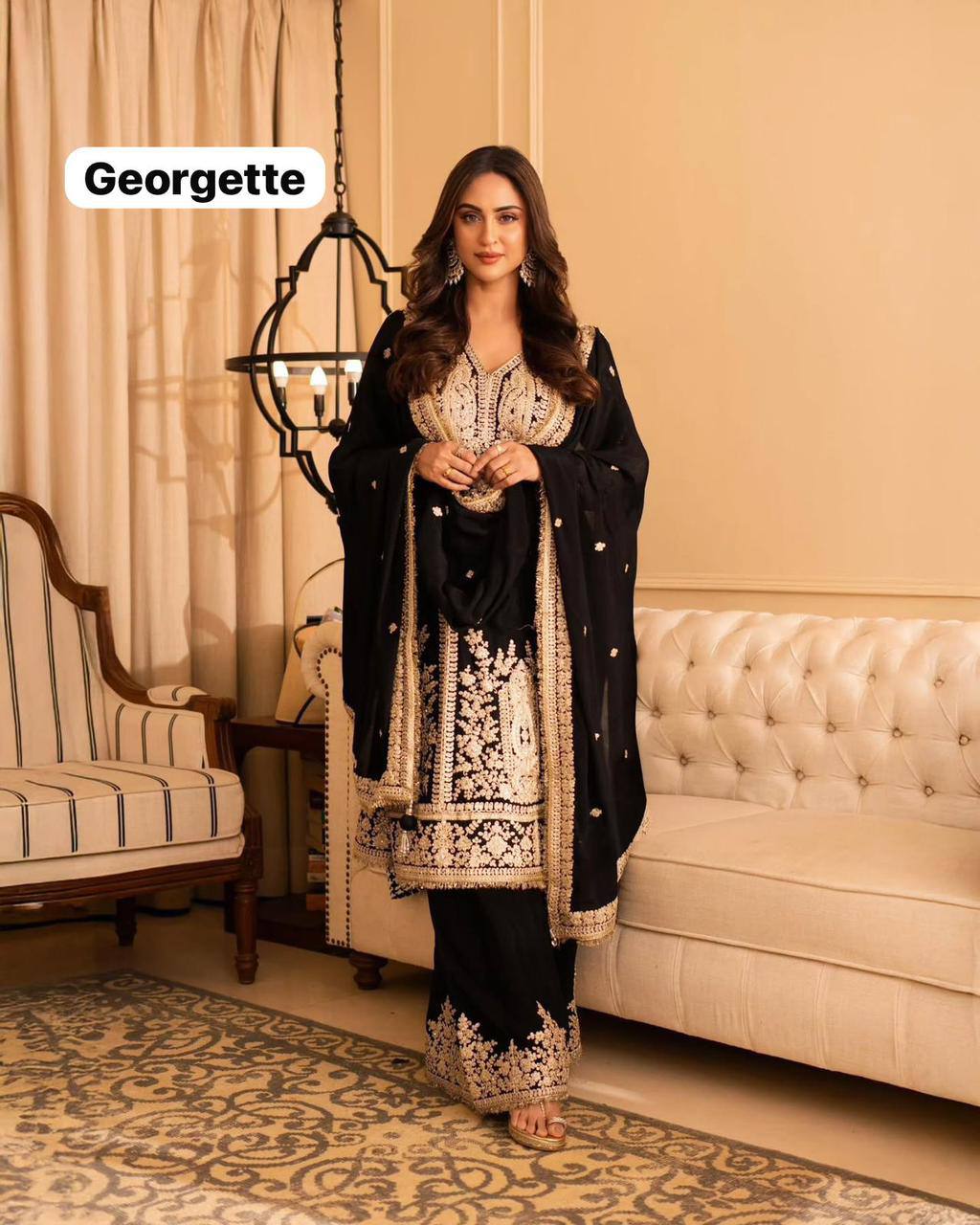 Premium Georgette Kurti, Plazzo & Dupatta – Sequins & Thread Embroidery Work