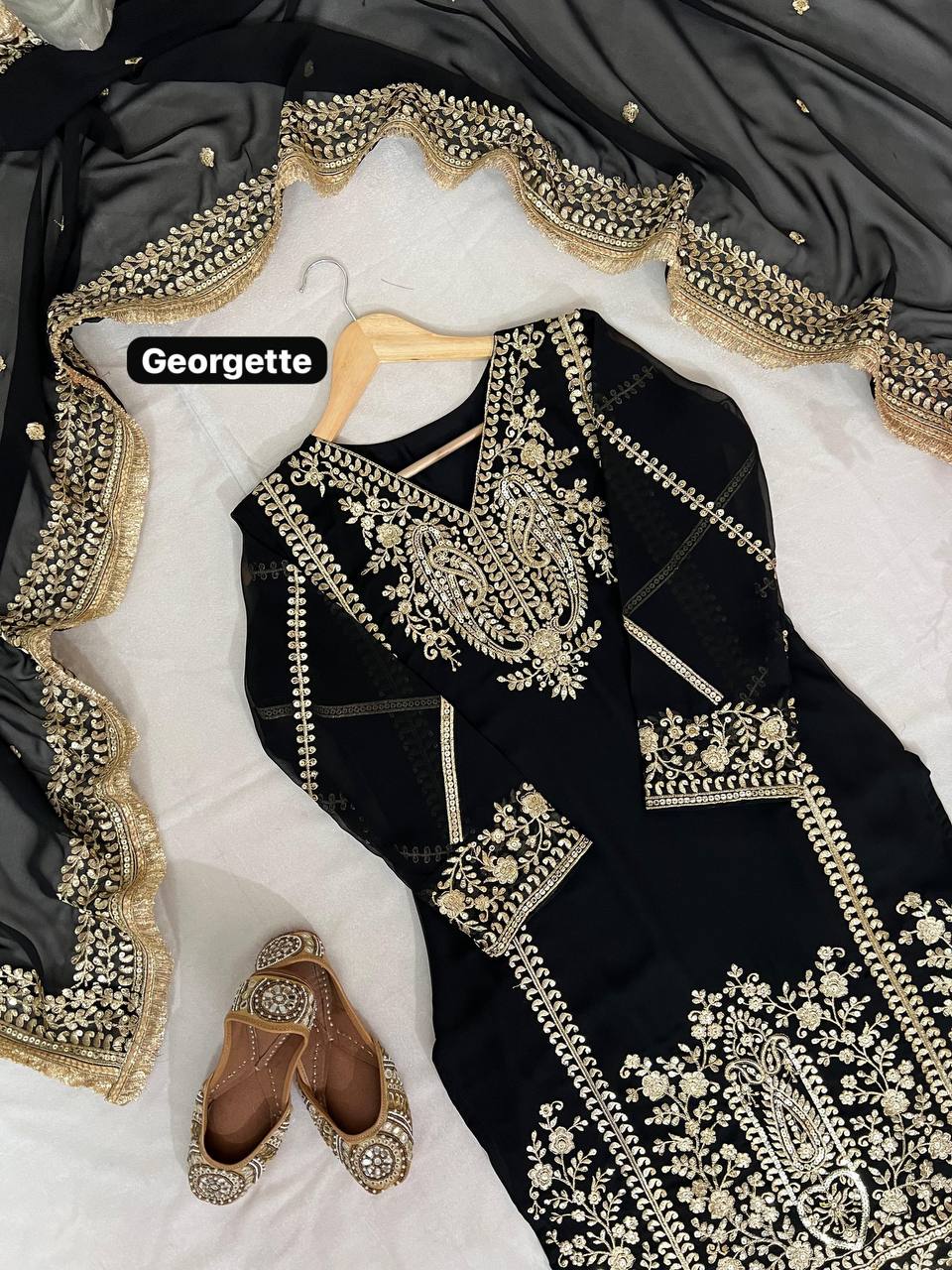 Premium Georgette Kurti, Plazzo & Dupatta – Sequins & Thread Embroidery Work