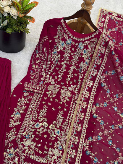 Premium Faux Georgette Top, Plazzo & Dupatta – Heavy Sequins & Beads Embroidery