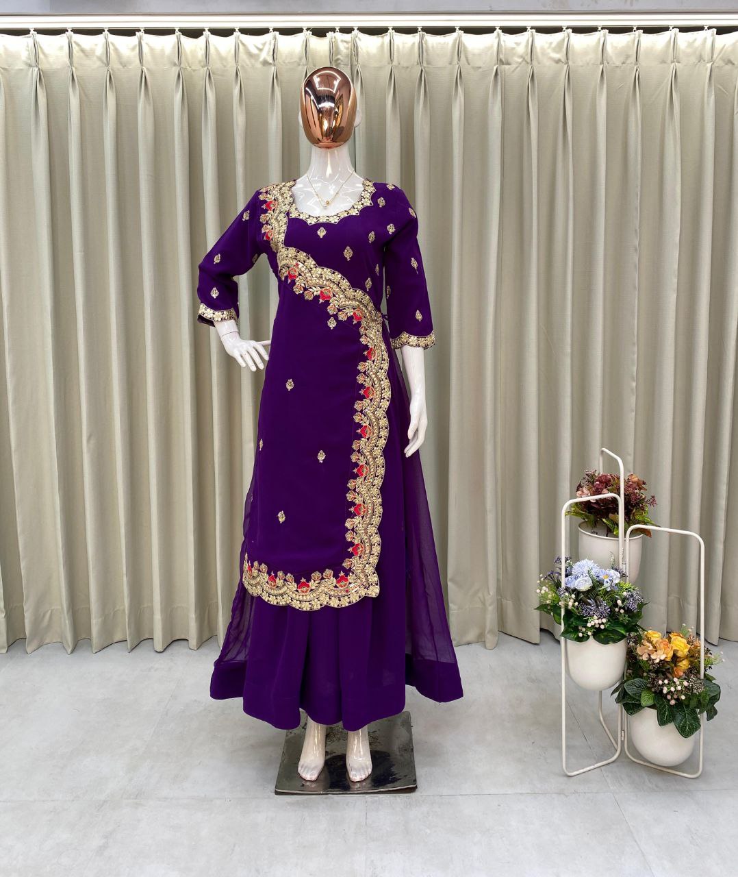 Designer Western Gown | Sequins & Foil Work | Faux Georgette Party Wear Gown