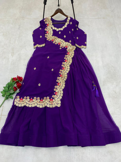 Designer Western Gown | Sequins & Foil Work | Faux Georgette Party Wear Gown