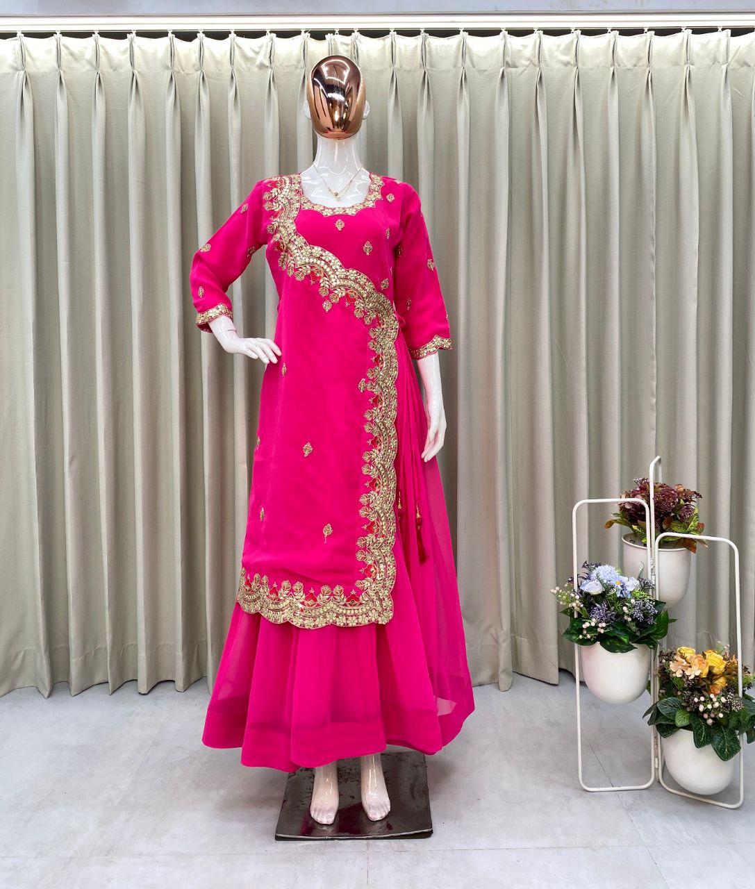 Designer Western Gown | Sequins & Foil Work | Faux Georgette Party Wear Gown