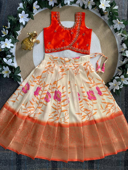 Premium Satin Silk Blouse & Pure Silk Lehenga – Maggam Embroidery Work