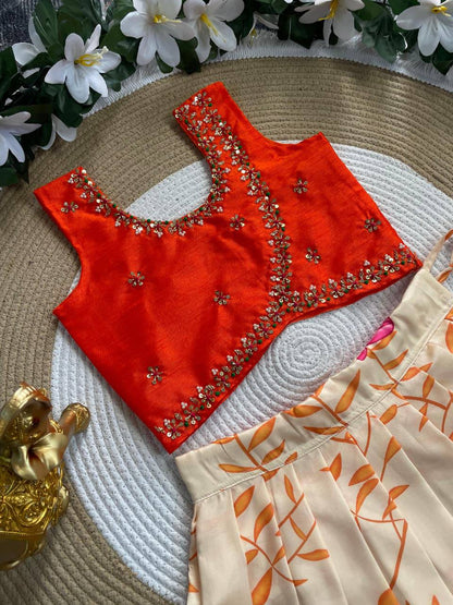 Premium Satin Silk Blouse & Pure Silk Lehenga – Maggam Embroidery Work