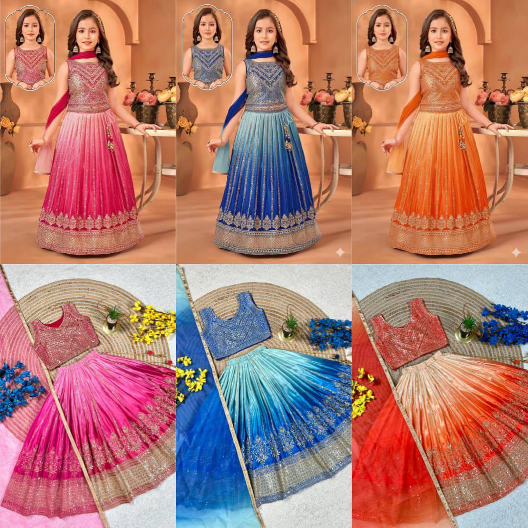 Premium Chinon Silk Lehenga, Blouse & Dupatta – Sequins Embroidery