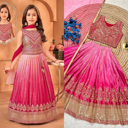 Premium Chinon Silk Lehenga, Blouse & Dupatta – Sequins Embroidery