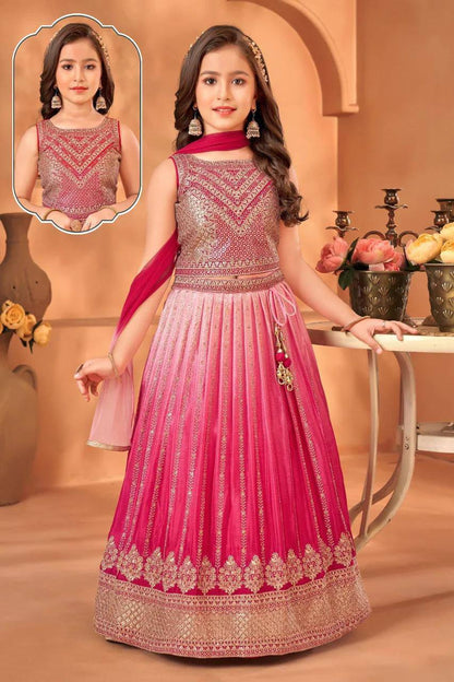 Premium Chinon Silk Lehenga, Blouse & Dupatta – Sequins Embroidery