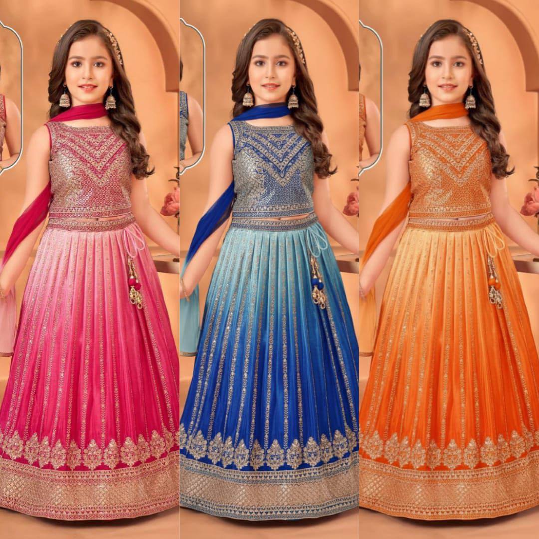 Premium Chinon Silk Lehenga, Blouse & Dupatta – Sequins Embroidery