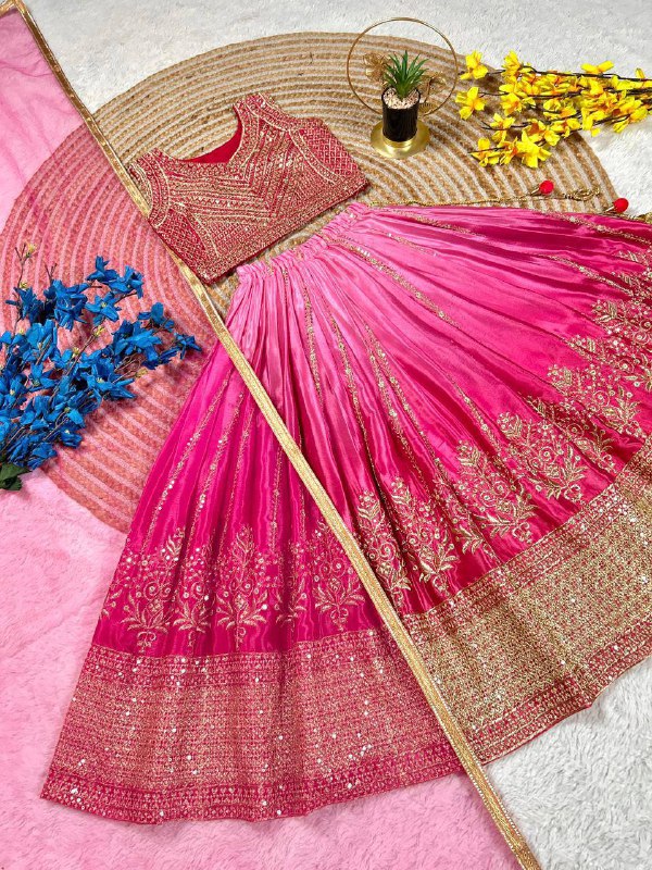 Premium Chinon Silk Lehenga, Blouse & Dupatta – Sequins Embroidery