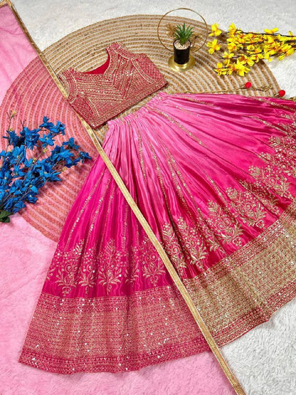 Premium Chinon Silk Lehenga, Blouse & Dupatta – Sequins Embroidery