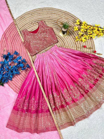 Premium Chinon Silk Lehenga, Blouse & Dupatta – Sequins Embroidery