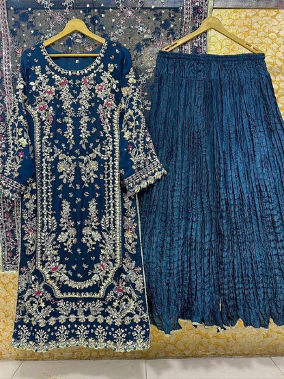 Premium Faux Georgette Party Wear Set – Sequins & Beads Embroidery