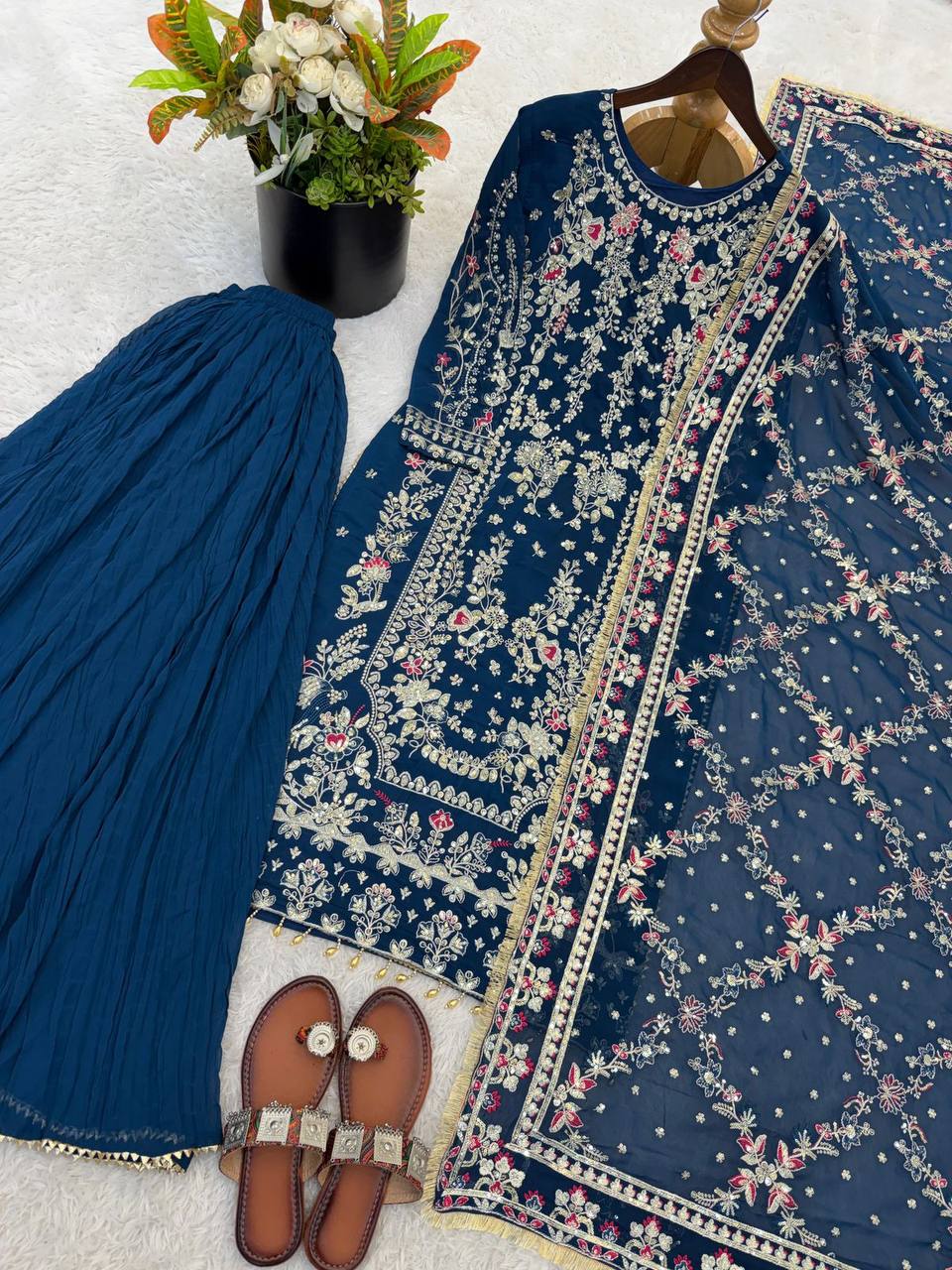 Premium Faux Georgette Party Wear Set – Sequins & Beads Embroidery