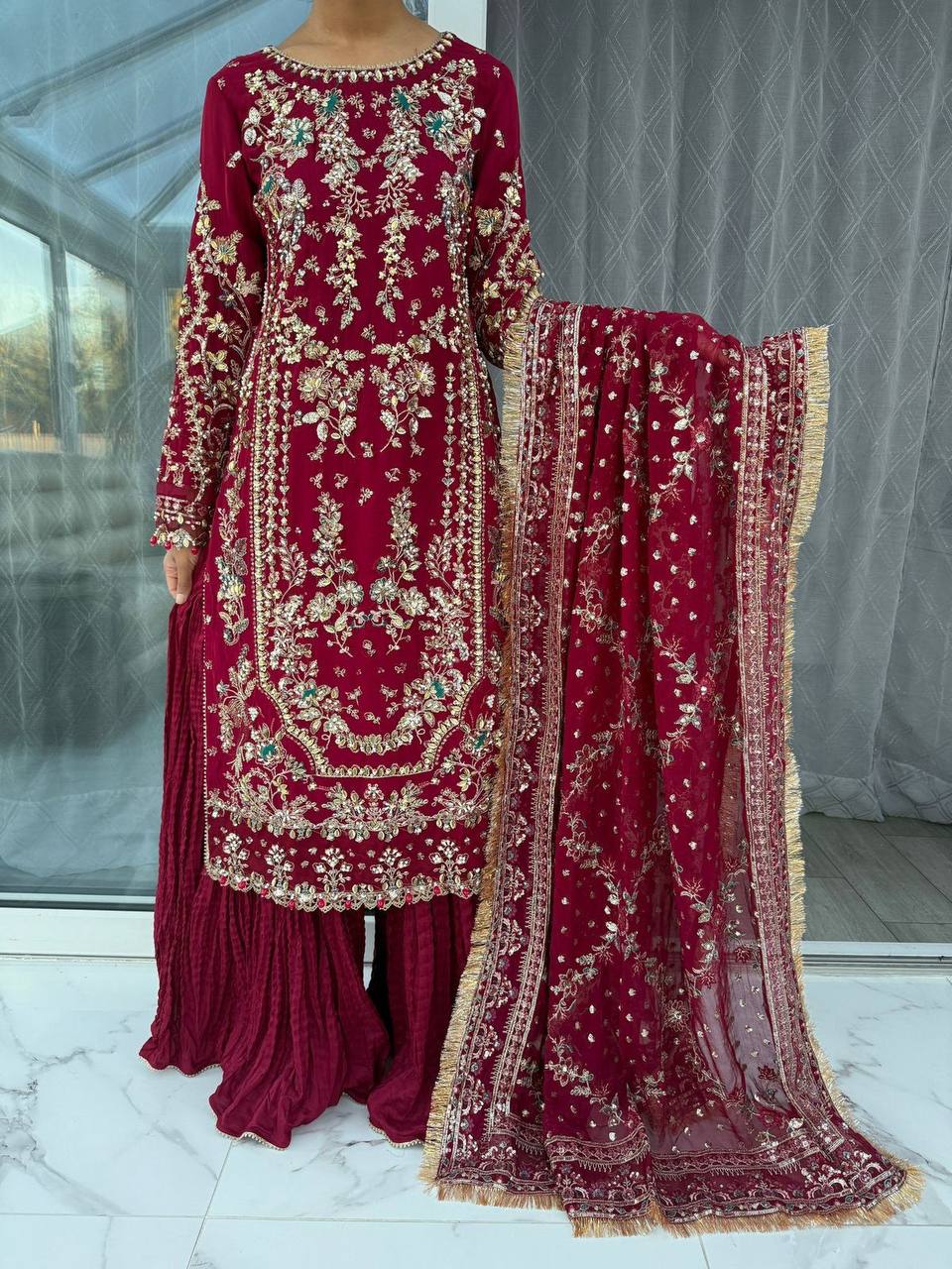 Premium Faux Georgette Party Wear Set – Sequins & Beads Embroidery