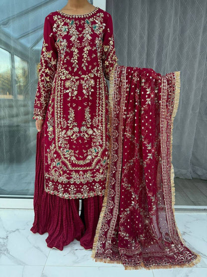 Premium Faux Georgette Party Wear Set – Sequins & Beads Embroidery