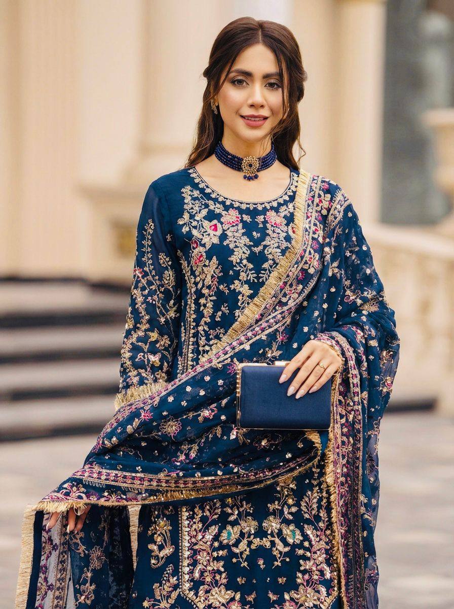 Premium Faux Georgette Party Wear Set – Sequins & Beads Embroidery