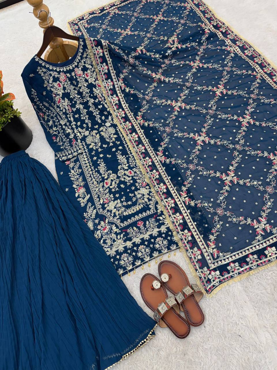 Premium Faux Georgette Party Wear Set – Sequins & Beads Embroidery