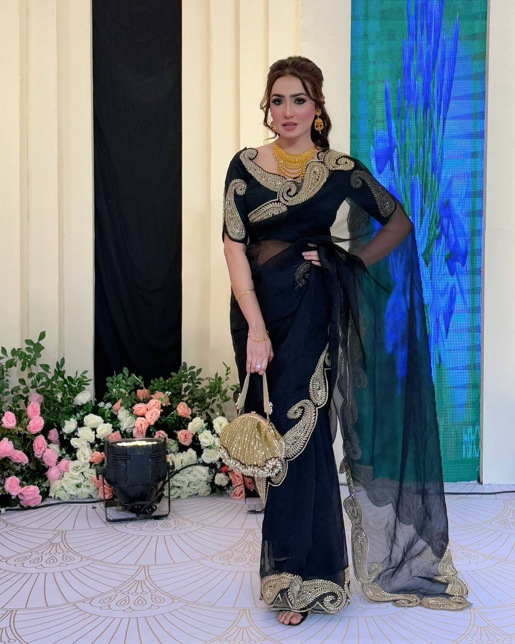 Premium Rangoli Silk Saree with Zari & Sequins Embroidery
