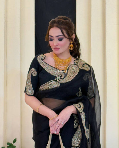 Premium Rangoli Silk Saree with Zari & Sequins Embroidery