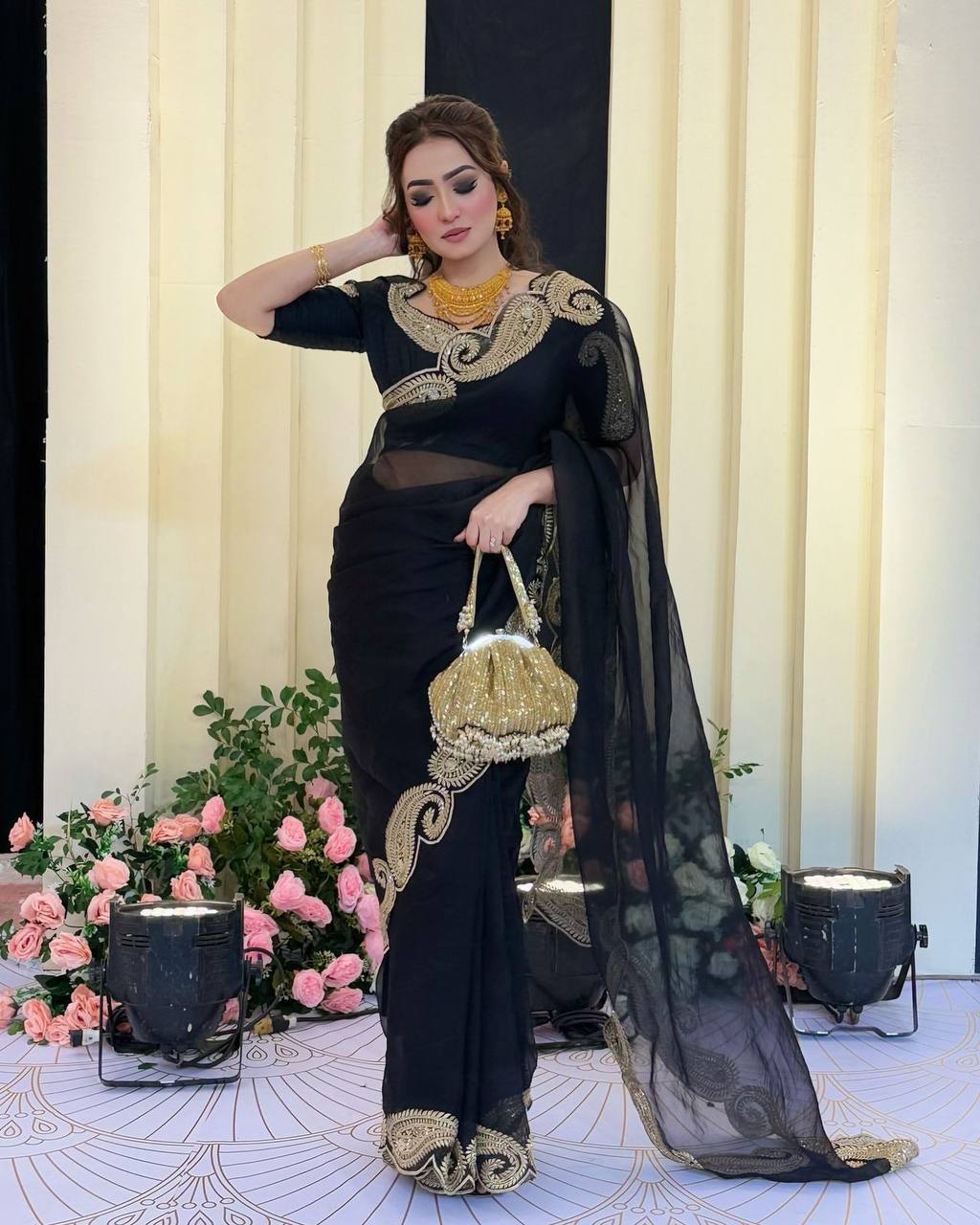 Premium Rangoli Silk Saree with Zari & Sequins Embroidery