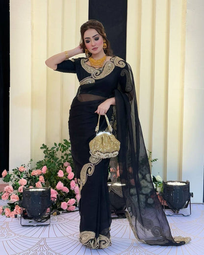 Premium Rangoli Silk Saree with Zari & Sequins Embroidery