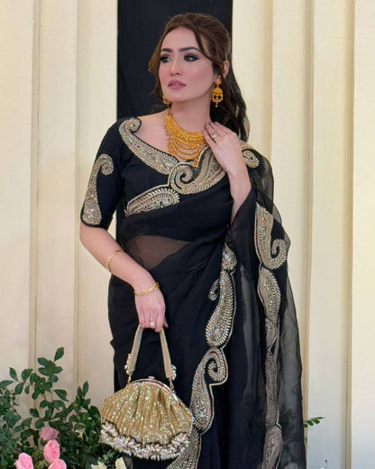 Premium Rangoli Silk Saree with Zari & Sequins Embroidery