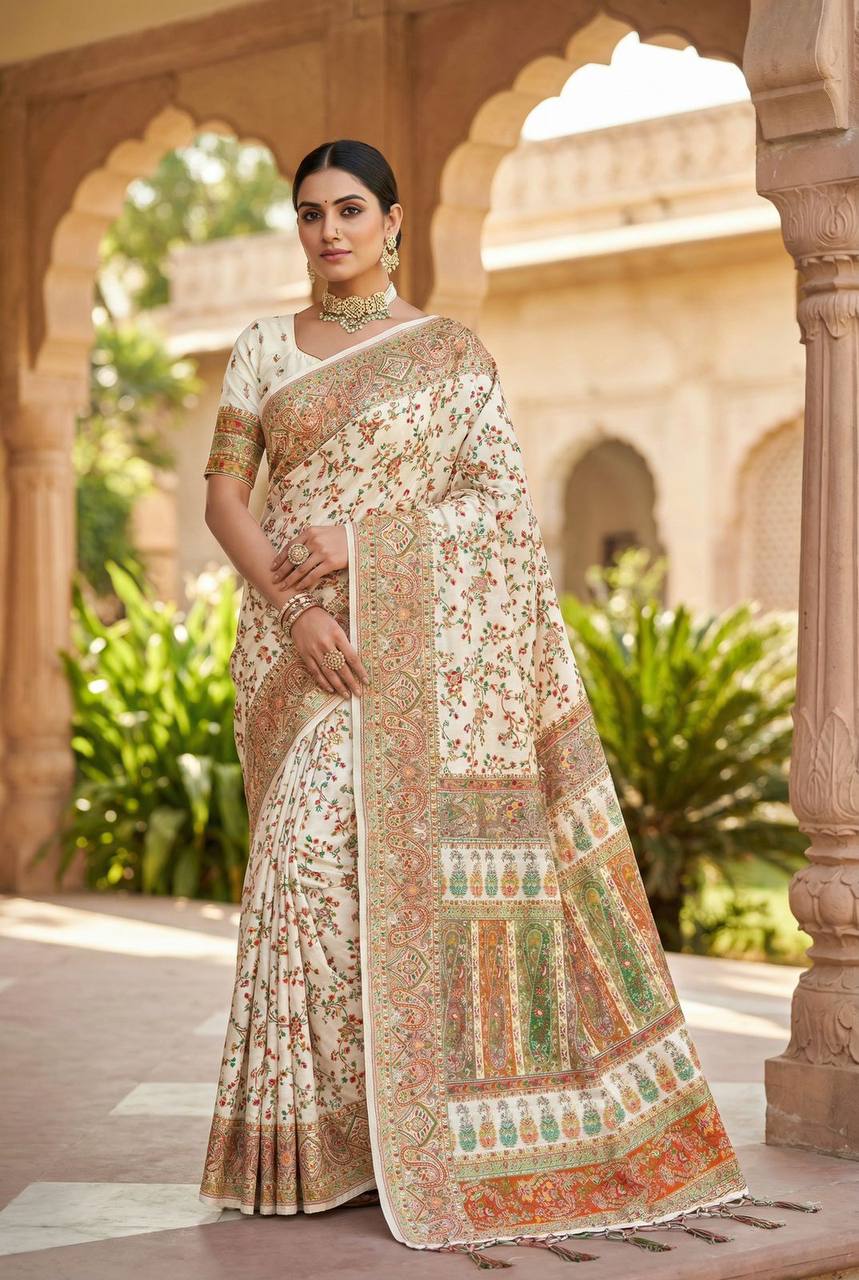 Premium Rajwadi Pashmina Silk Saree – Kashmiri Thread