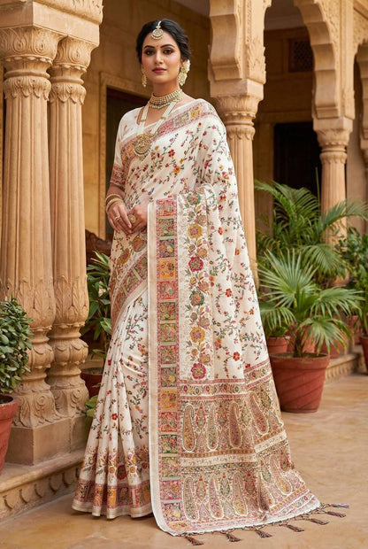 Premium Rajwadi Pashmina Silk Saree – Kashmiri Thread
