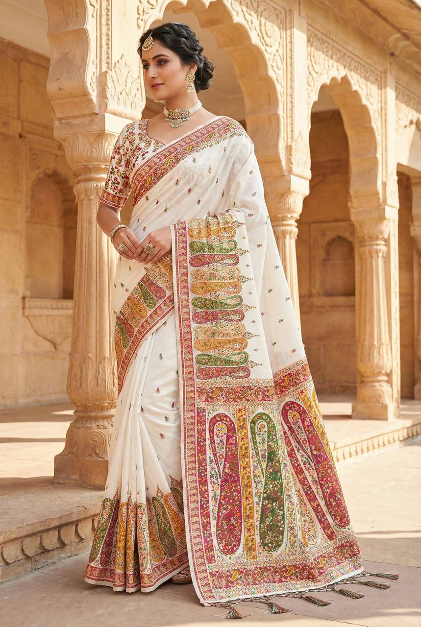 Premium Rajwadi Pashmina Silk Saree – Kashmiri Thread