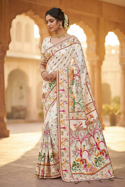 Premium Rajwadi Pashmina Silk Saree – Kashmiri Thread