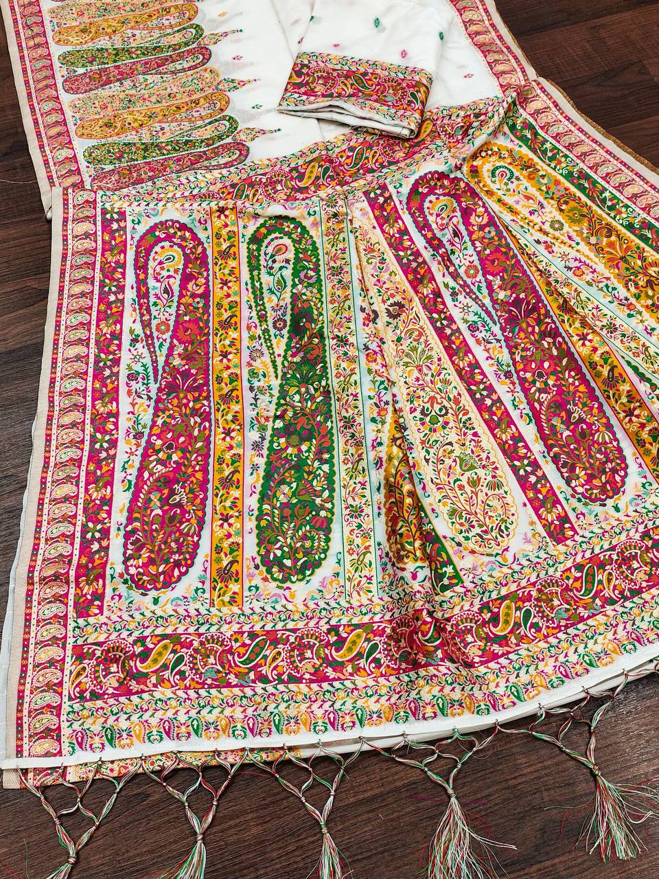 Premium Rajwadi Pashmina Silk Saree – Kashmiri Thread