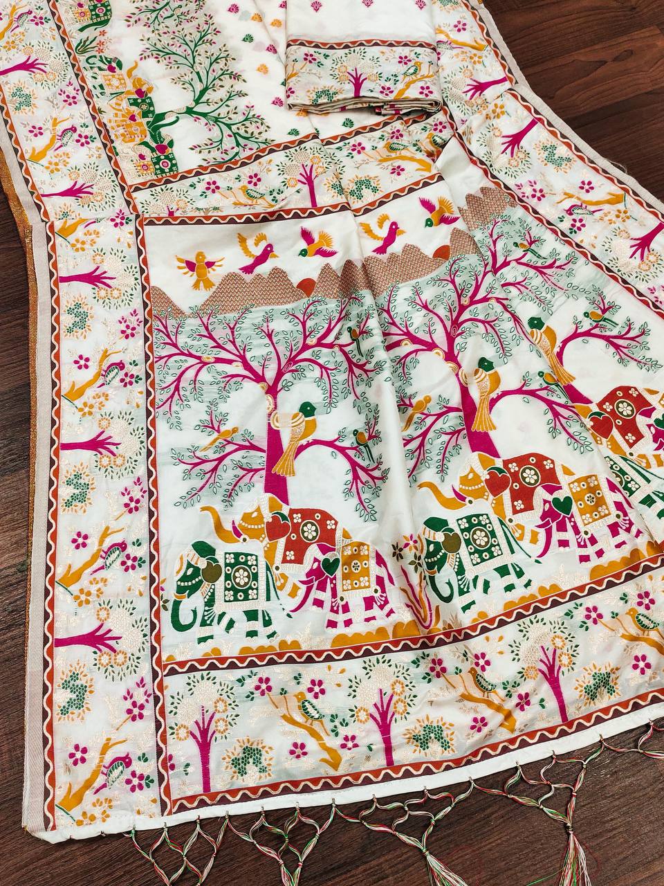 Premium Rajwadi Pashmina Silk Saree – Kashmiri Thread