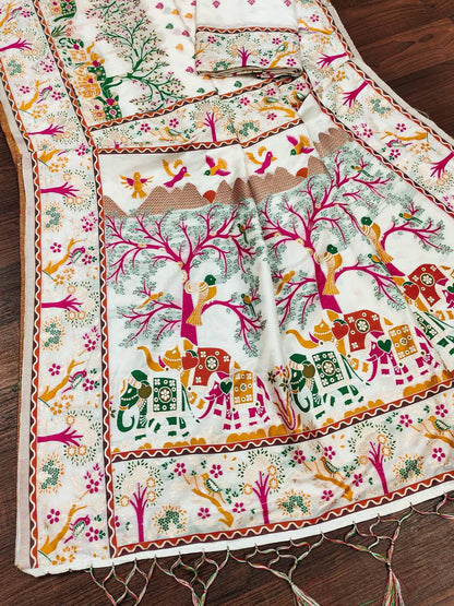 Premium Rajwadi Pashmina Silk Saree – Kashmiri Thread