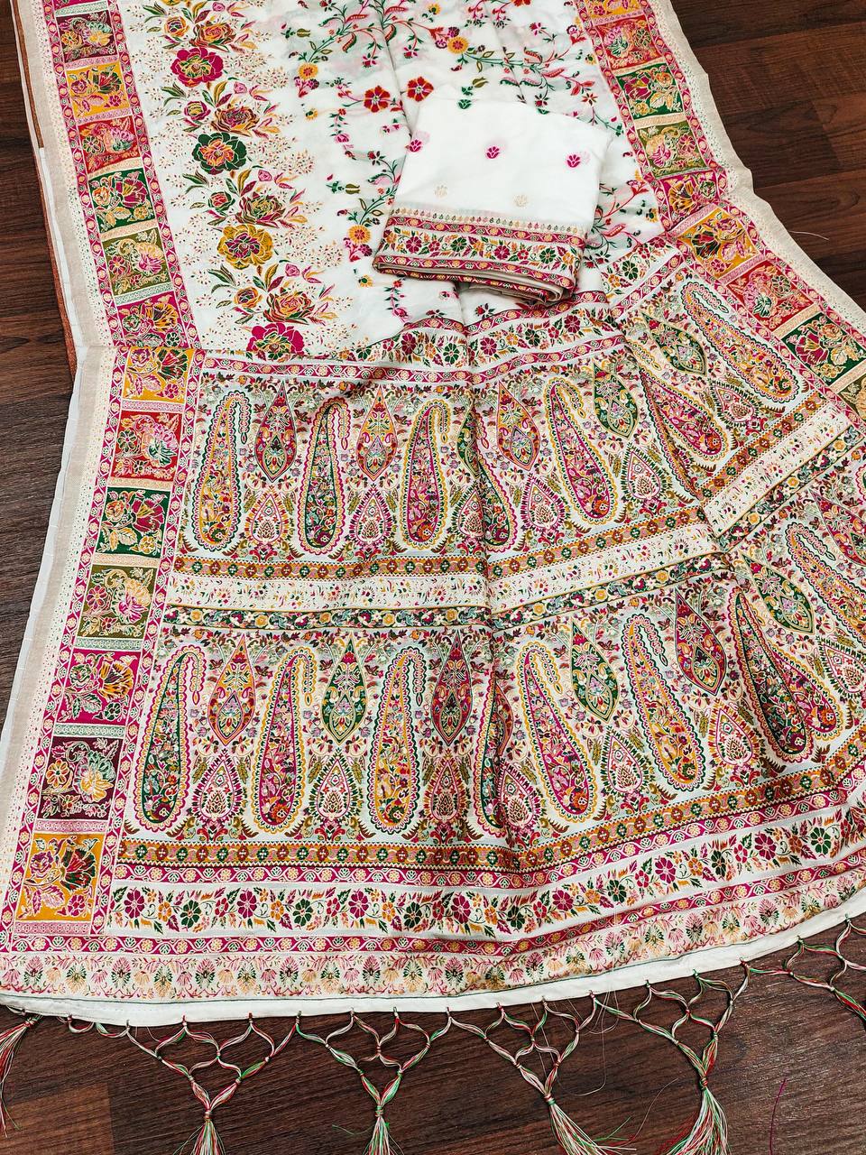 Premium Rajwadi Pashmina Silk Saree – Kashmiri Thread