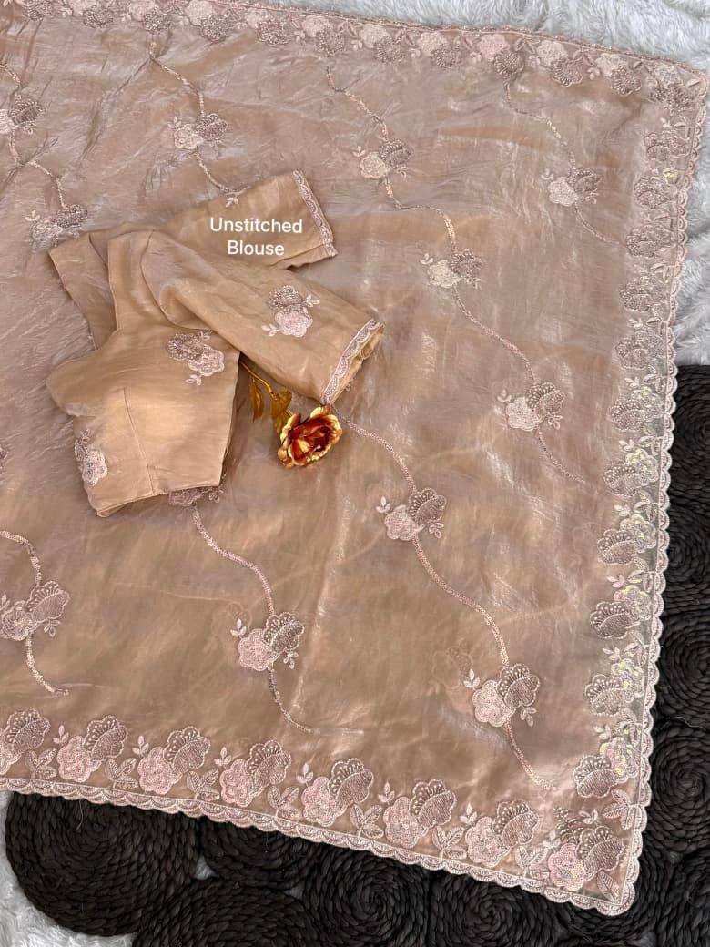Premium Fendy Satin Saree – Sequins & Beads Embroidery with Thread Work