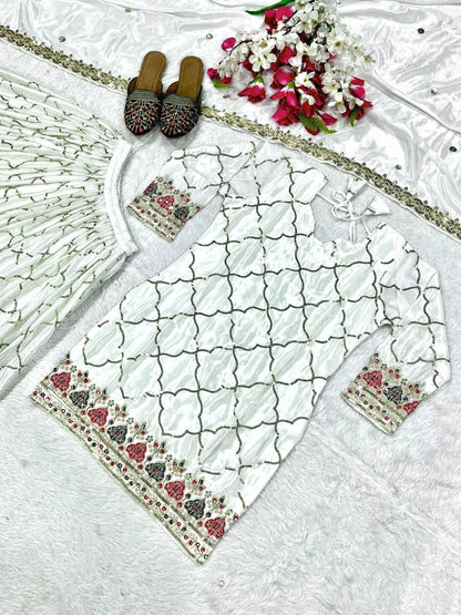 Premium Chinon Silk Top, Sharara Plazzo & Dupatta