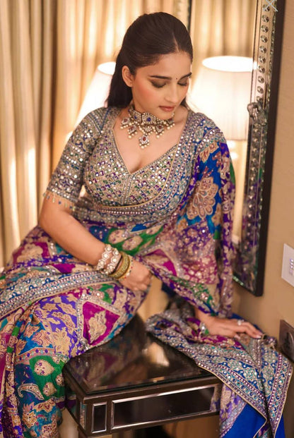 Premium Chinon Silk Saree with Real Mirror Work & Printed Blouse