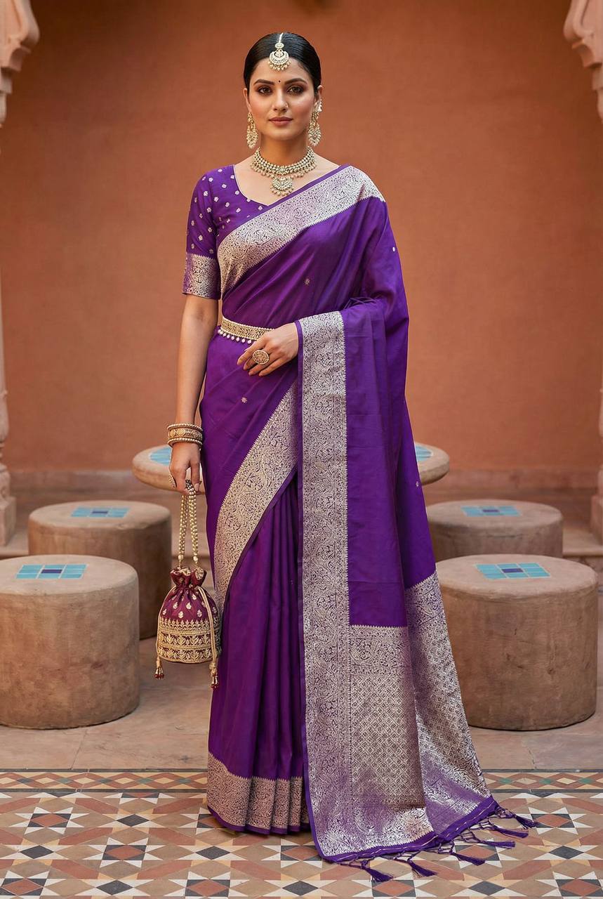 Premium Banarasi Silk Saree – Meenakari Zari Weaving with Tassels