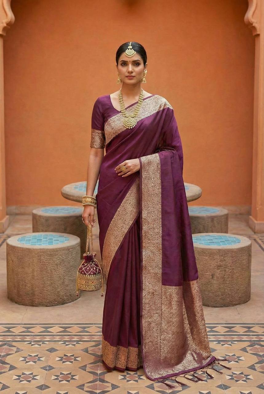 Premium Banarasi Silk Saree – Meenakari Zari Weaving with Tassels