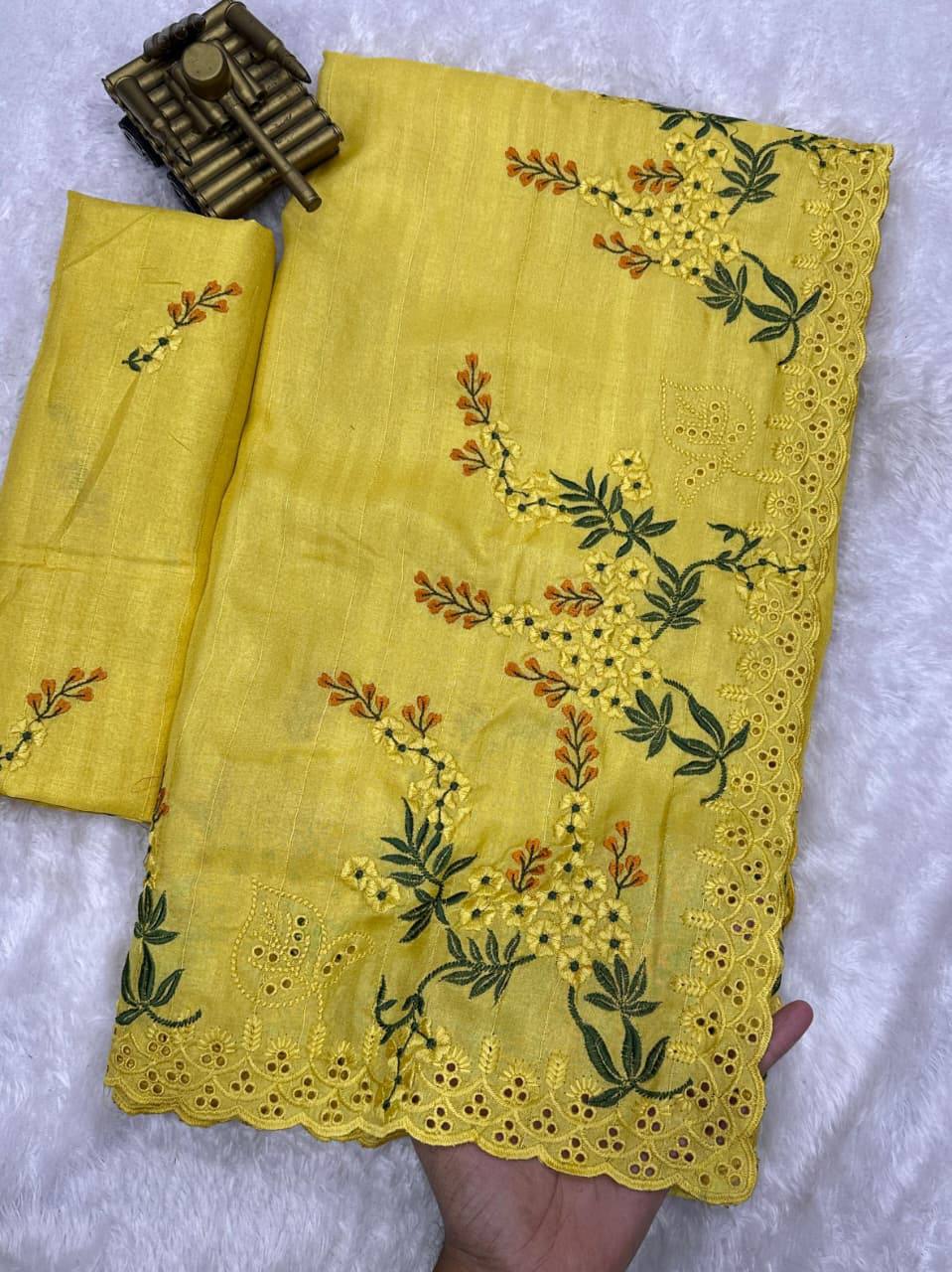Premium Tusser Cotton Saree – Multi‑Thread Embroidery