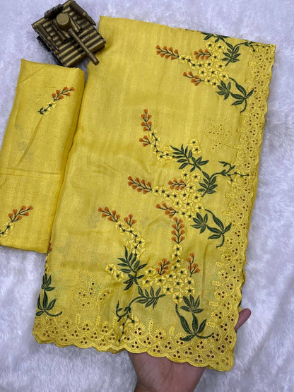 Premium Tusser Cotton Saree – Multi‑Thread Embroidery