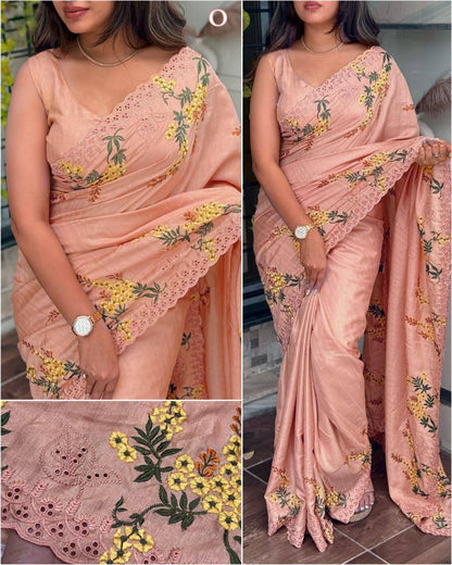 Premium Tusser Cotton Saree – Multi‑Thread Embroidery