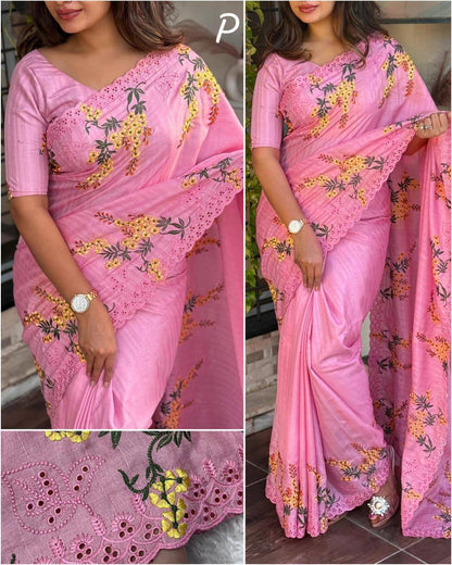 Premium Tusser Cotton Saree – Multi‑Thread Embroidery