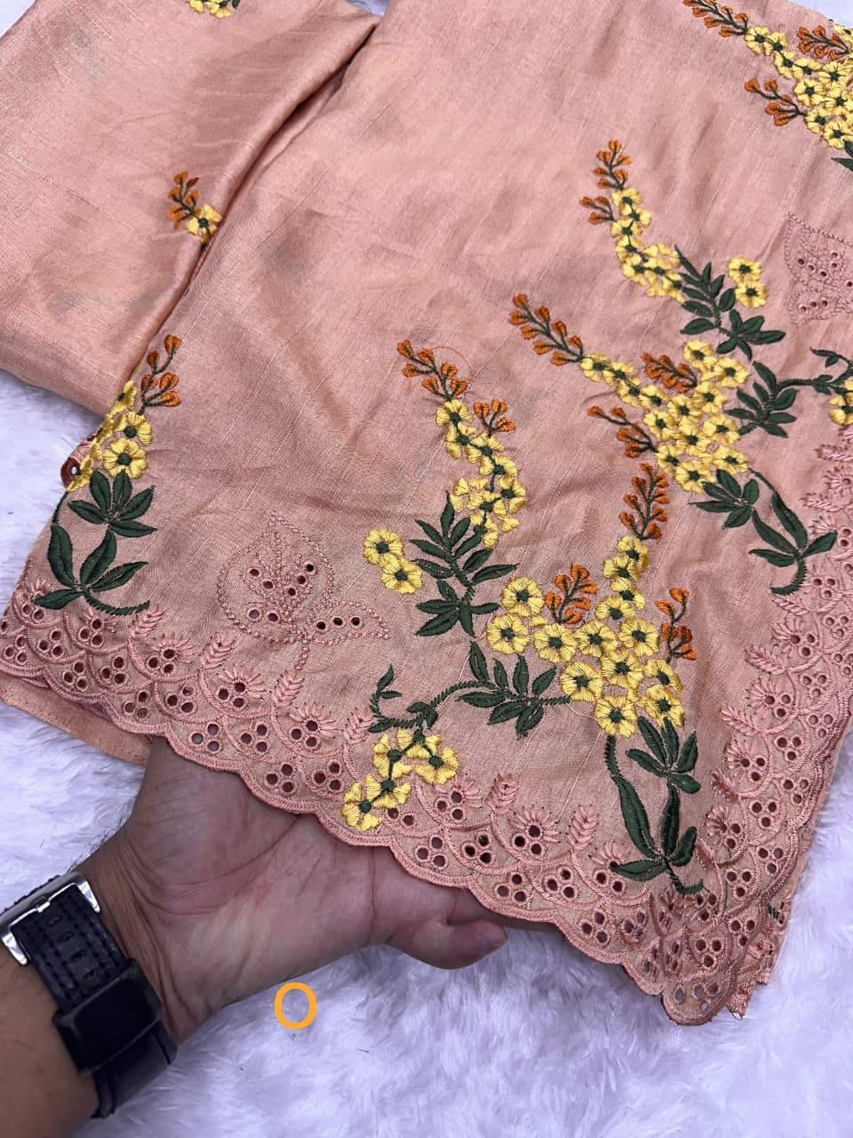 Premium Tusser Cotton Saree – Multi‑Thread Embroidery