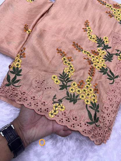 Premium Tusser Cotton Saree – Multi‑Thread Embroidery