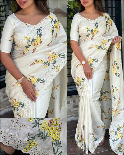 Premium Tusser Cotton Saree – Multi‑Thread Embroidery